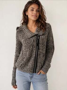 Free People Asymmetrical Moto Zip Knit Sweater Jacket Size Large